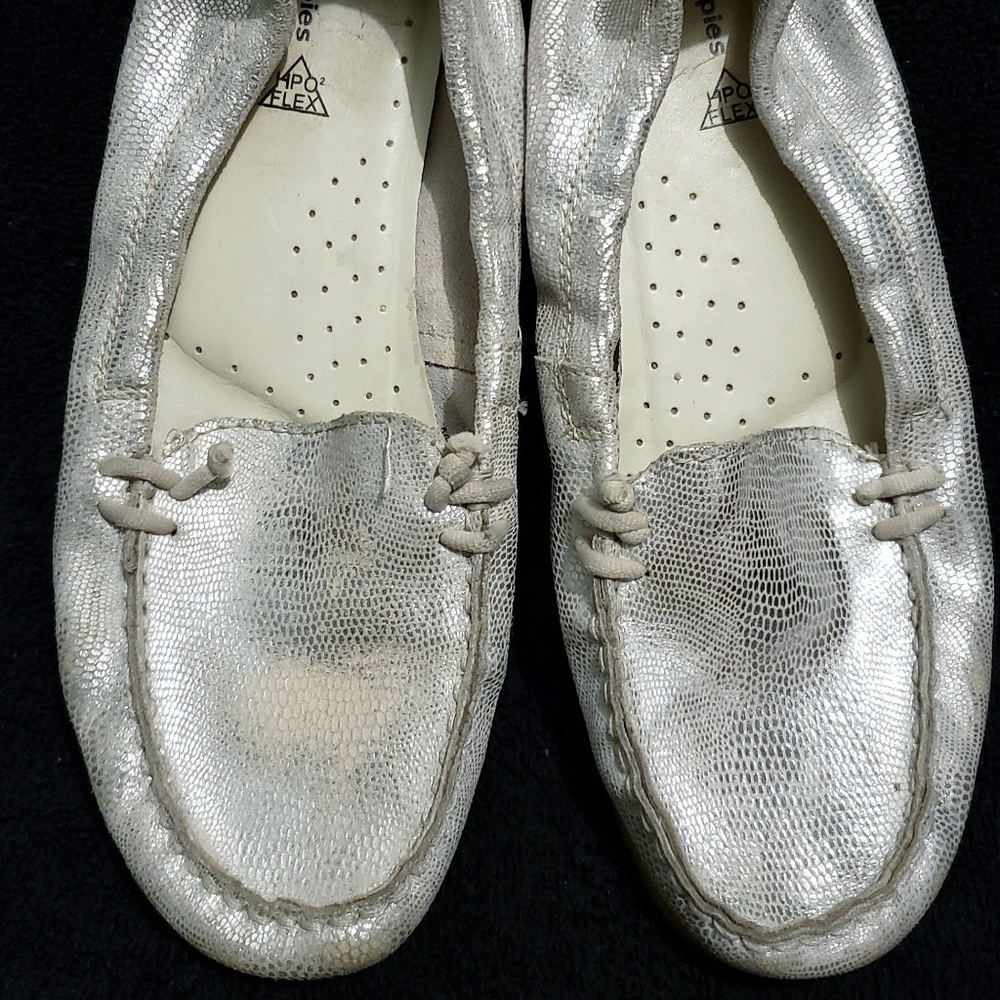 Silver Snakeskin Hush Puppies Slip On Loafers